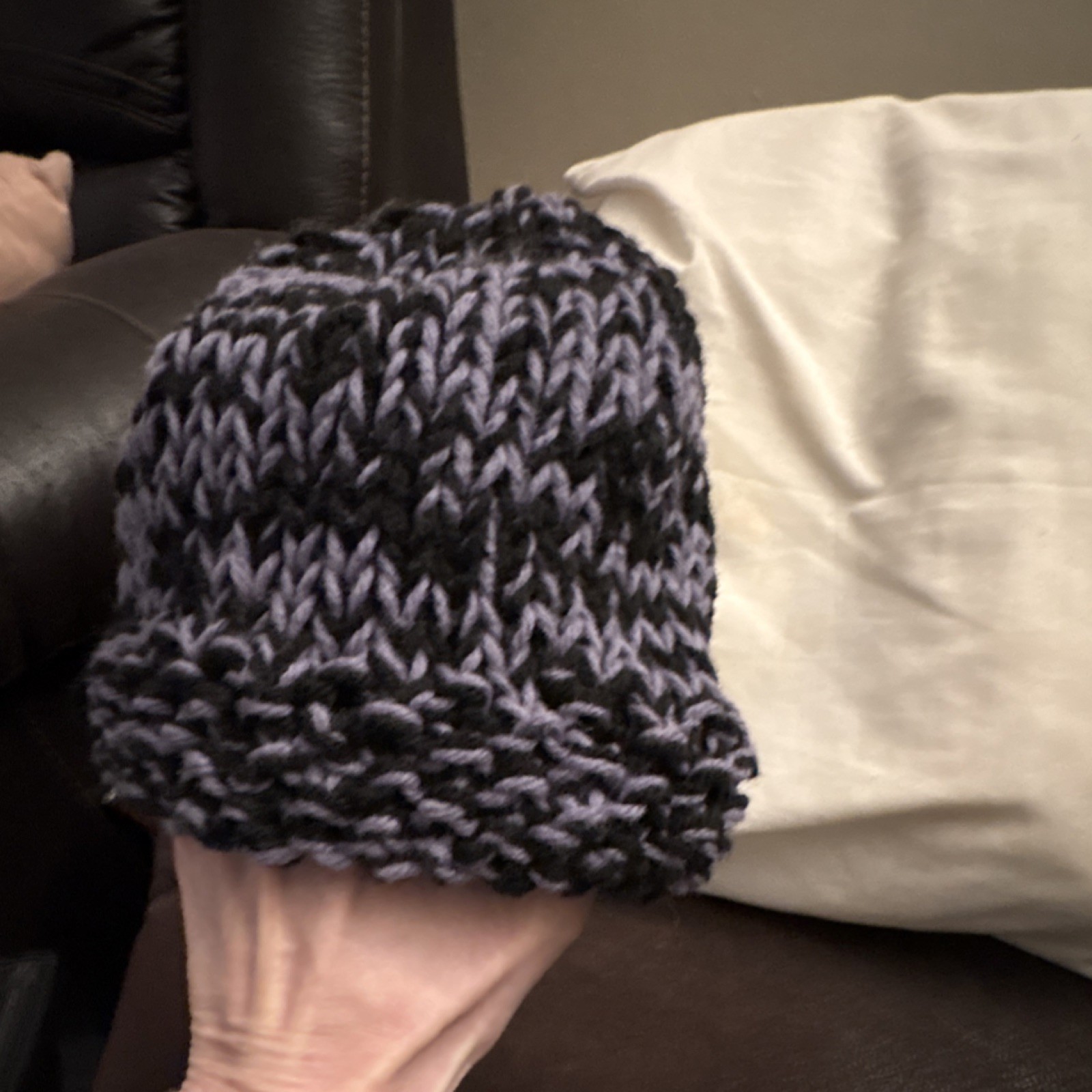 Handmade Chunky Knit Black and Grey Beanie Hat