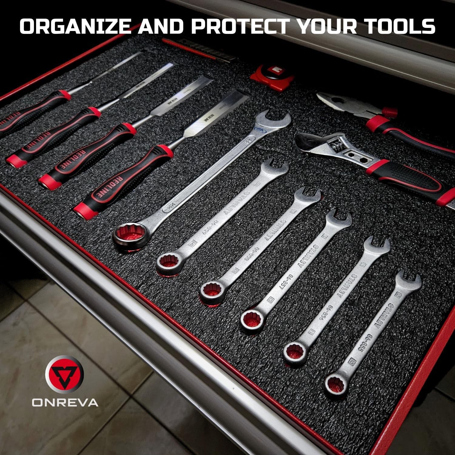 22x18 Inch Tool Box Foam Inserts, 4-Pack, Black with Red for Organizing Cases