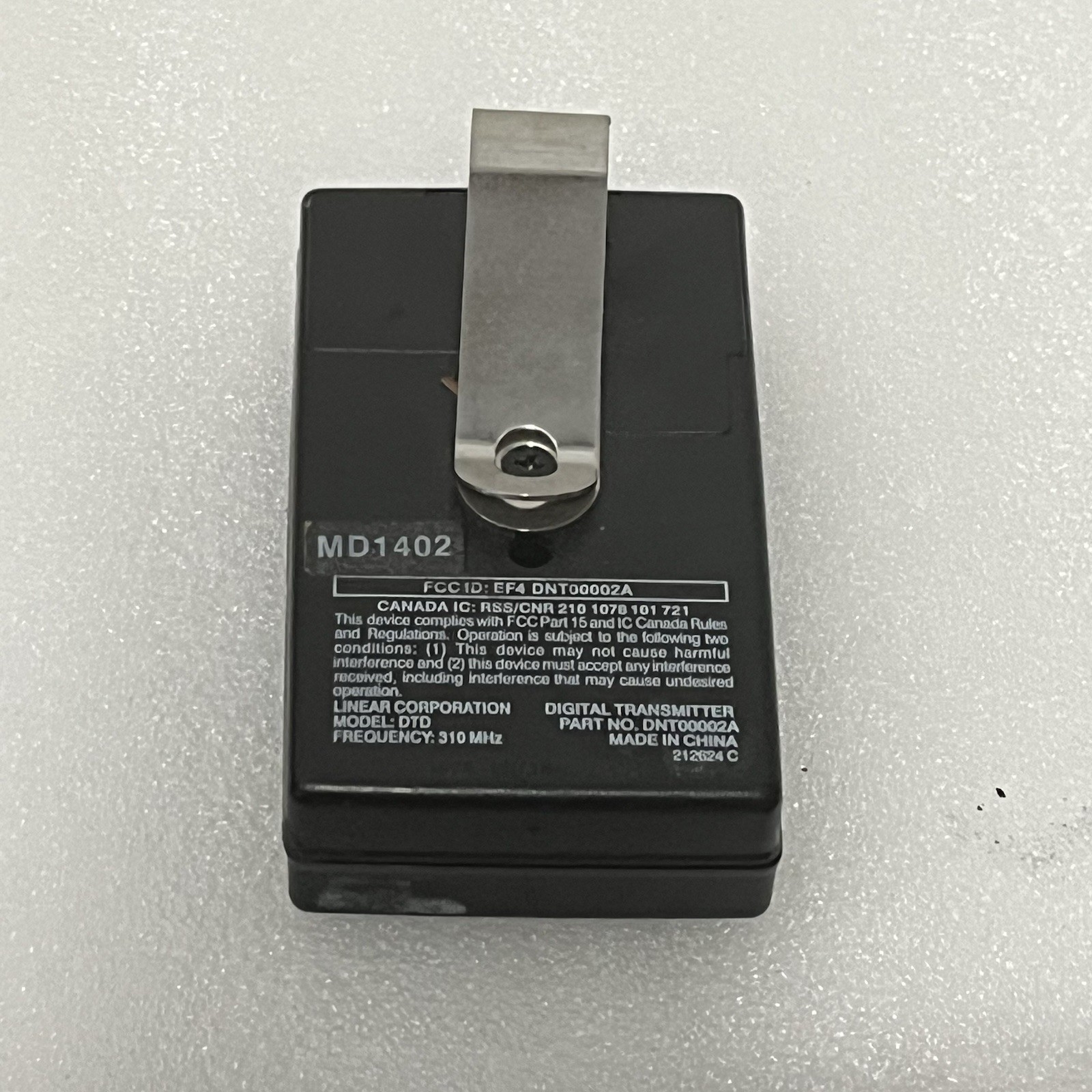 Linear DNT00002A Garage Door Gate Remote 310MHz 1 Button Visor Clip