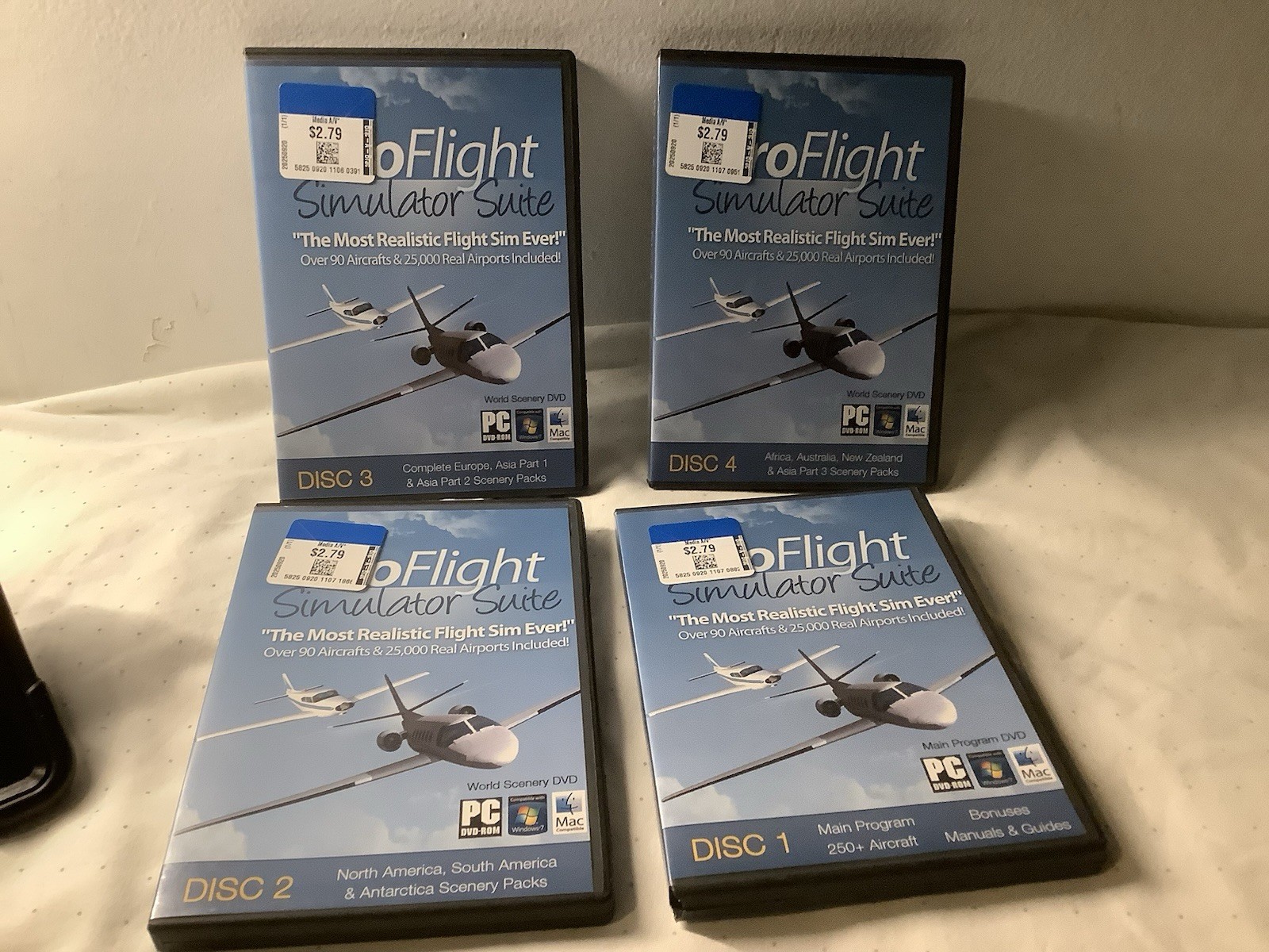 Lot (4) Pro Flight Simulator Suite 1-4 PC MAC Win 7 DVD Rom; Main/World Scenery