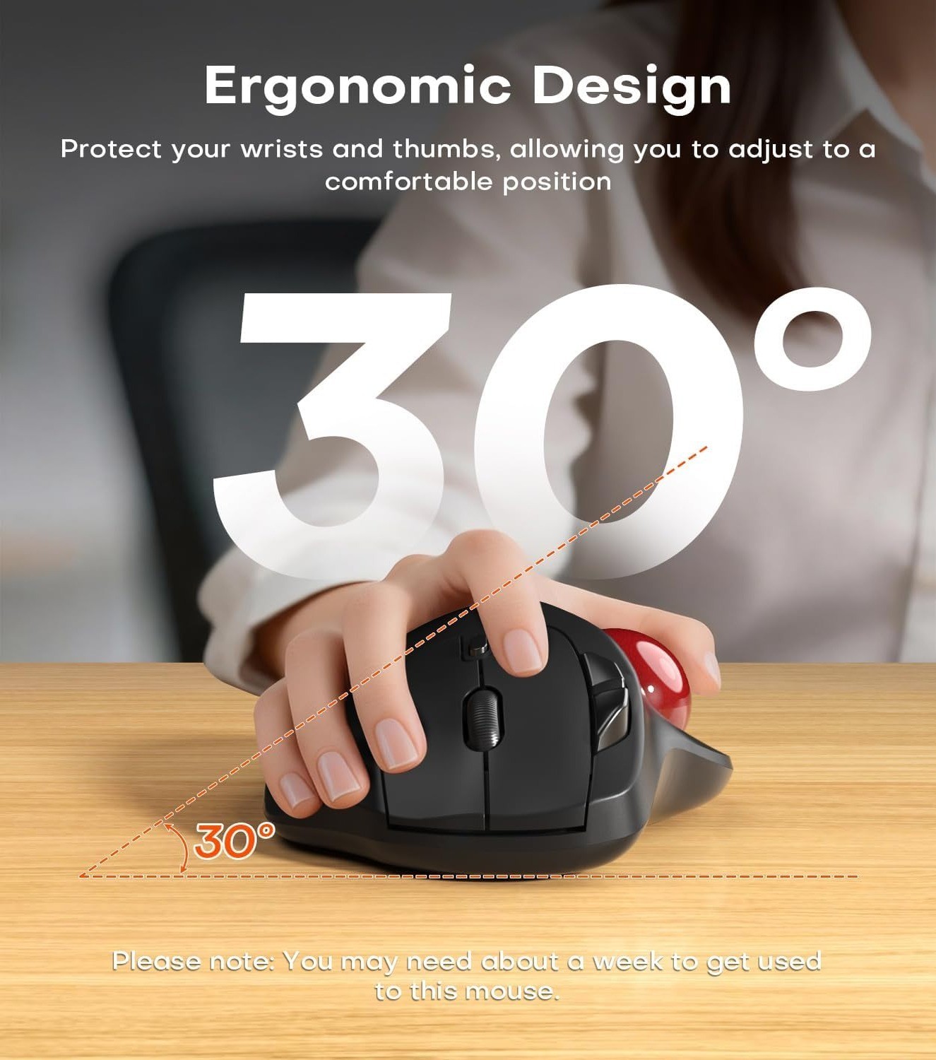 Wireless Ergonomic Trackball Mouse Bluetooth 2.4G Thumb Control Multi Device PC