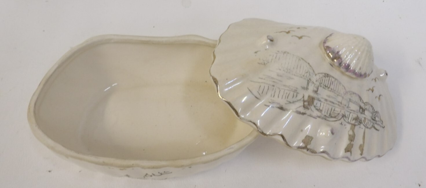 Vintage Shell Shaped Lidded Box - Bridge Ship Seagulls
