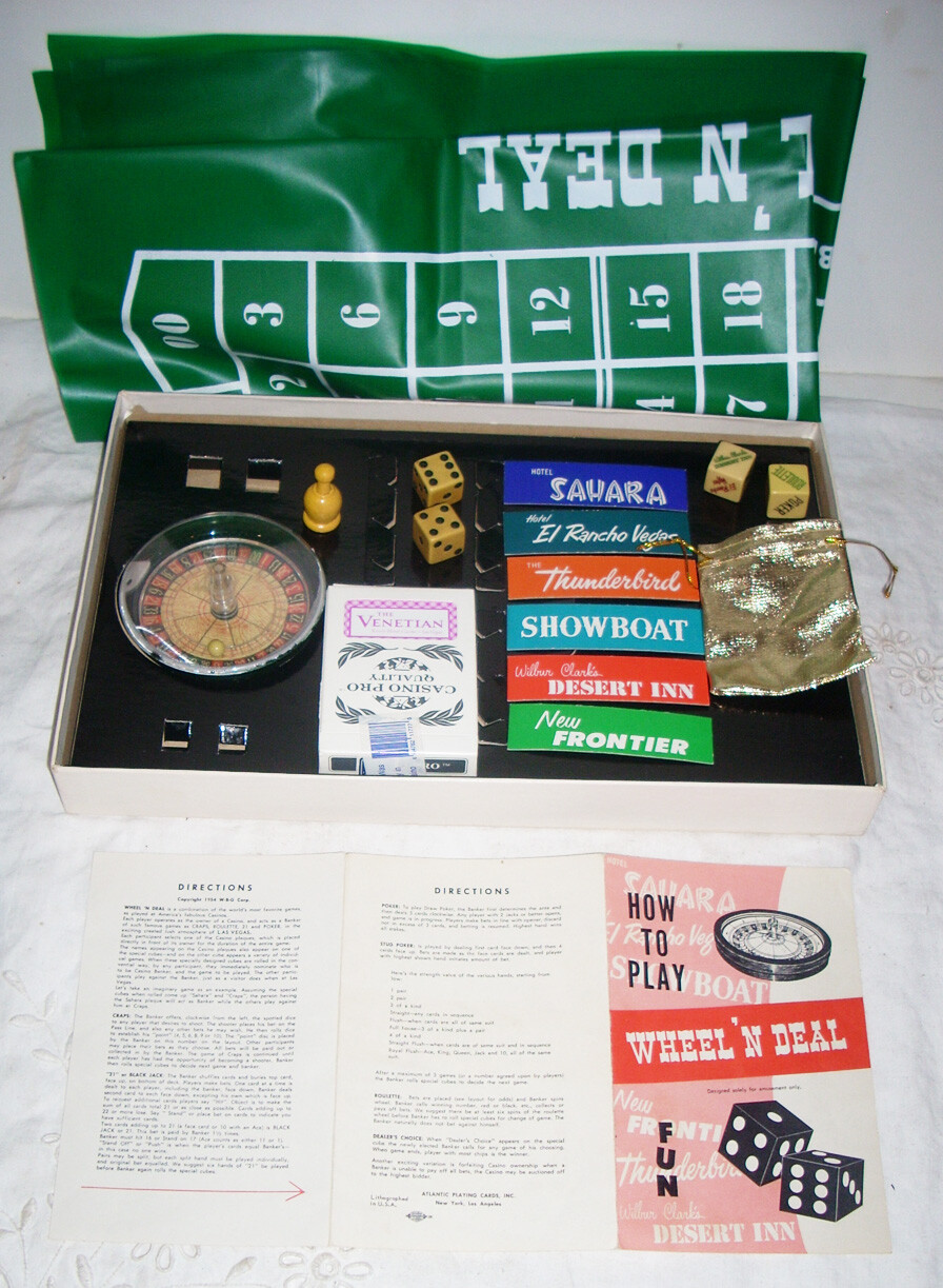 Vintage 1954 Wheel N Deal Las Vegas Casino Game Set with 1950s Casino Logo Die