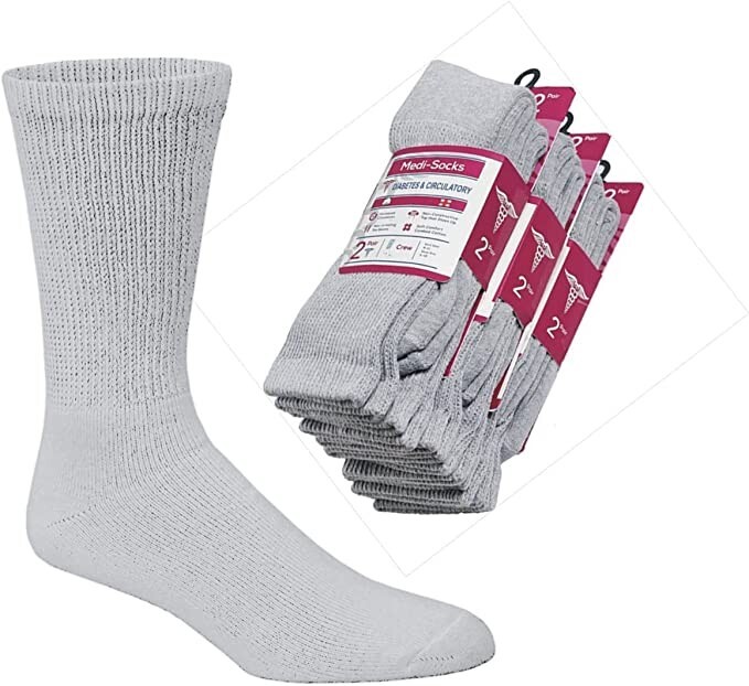 6 Pairs Grey Men Diabetic Crew Socks Health Circulatory Cushion Cotton Size 9-11