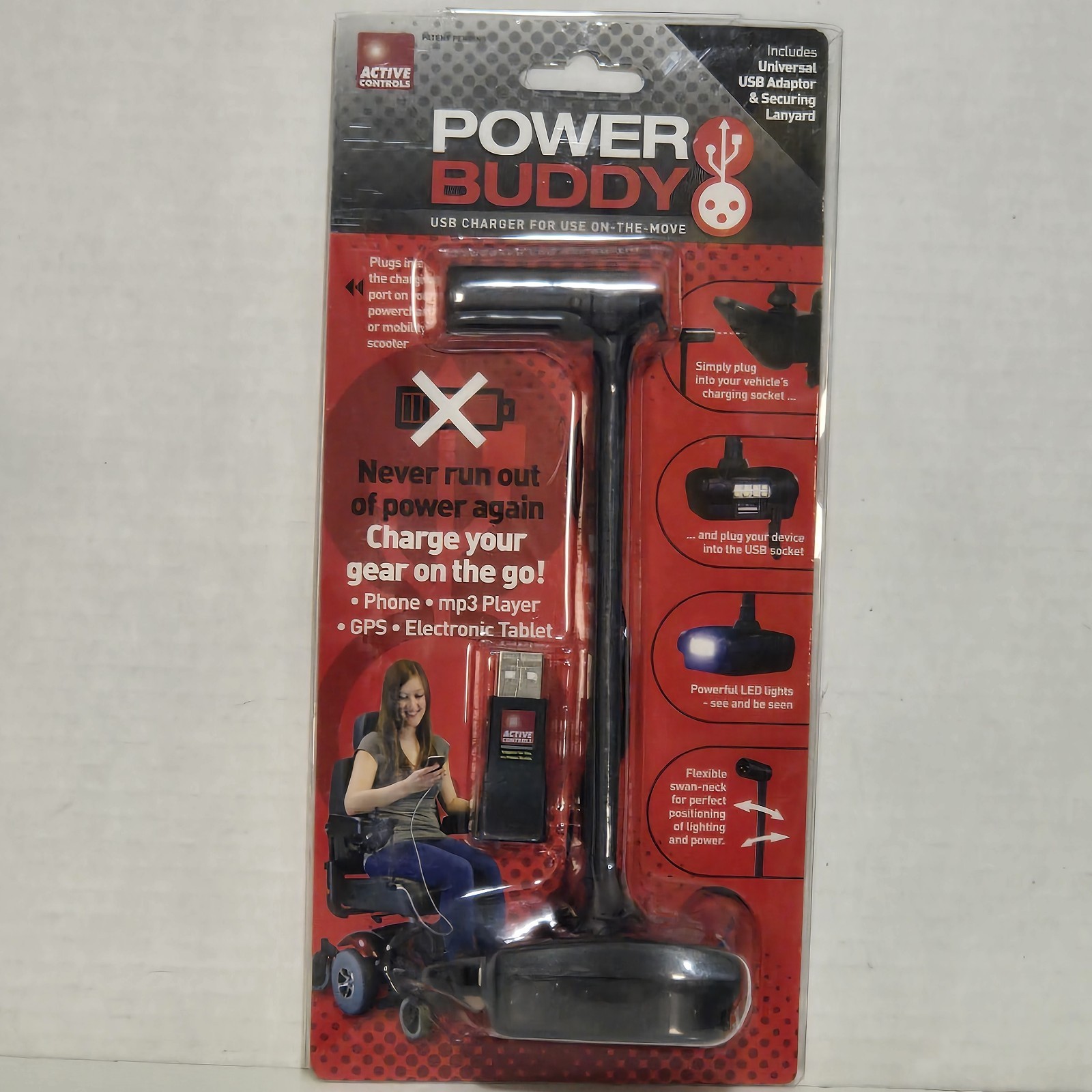 Active Controls Power Buddy - USB Charger and Guide Light for Powered Mobility