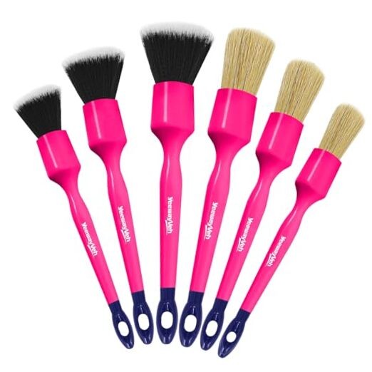 6PCS Car Detailing Brush Set, 3pcs Boars Hair Detailing 6pcs Detail Brush Pink