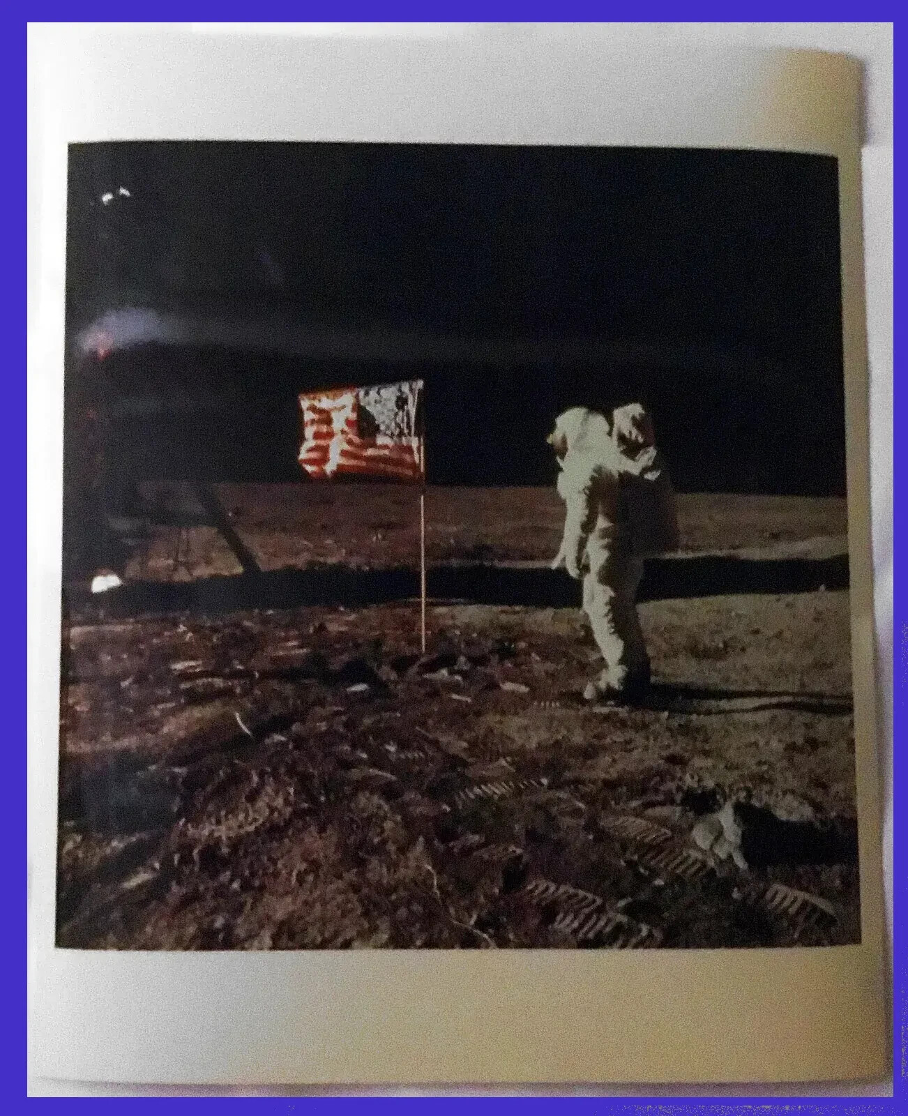 ULTRA RARE APOLLO 11 PHOTO w/o RED NUMBERS NASA - ALDRIN AND USA FLAG 8x10"