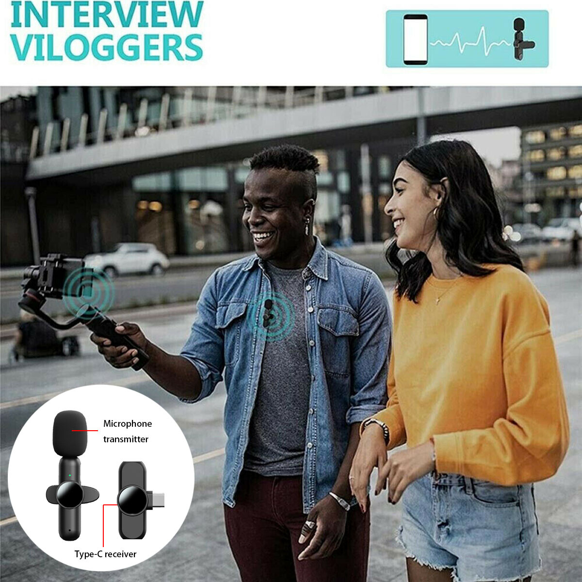 2 Pack Mini Wireless Lavalier Microphone Audio Video Recording for iPhone iOS
