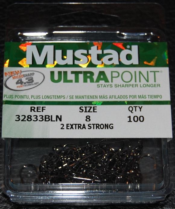100 Mustad 32833BLN 8 Ultra Point 2X Strong 90 degree Jig Hooks 32833NP-BN Molds