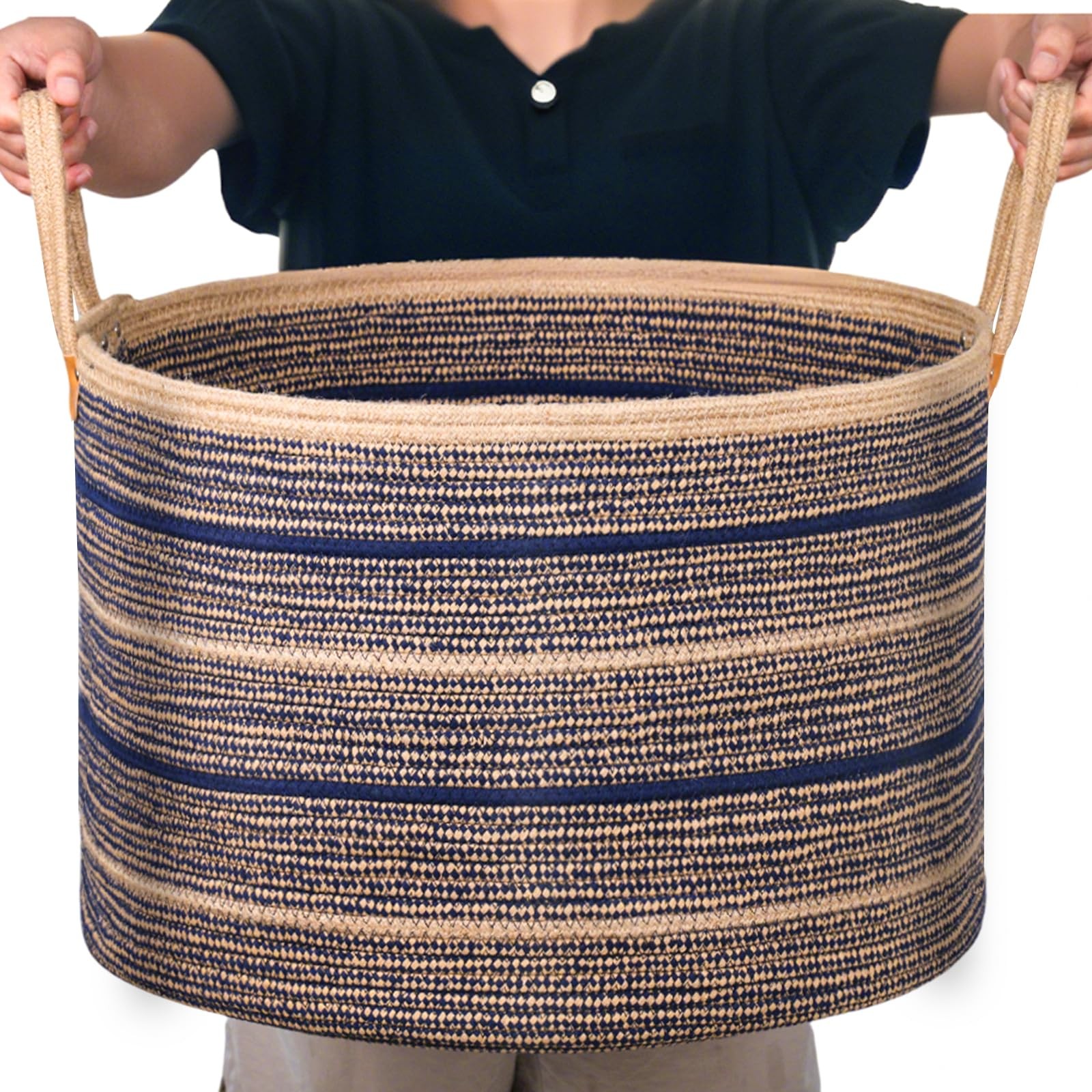 Sapphire Blue Large Blanket Basket, 22"x22"x14" | Jute Blanket Basket Living ...