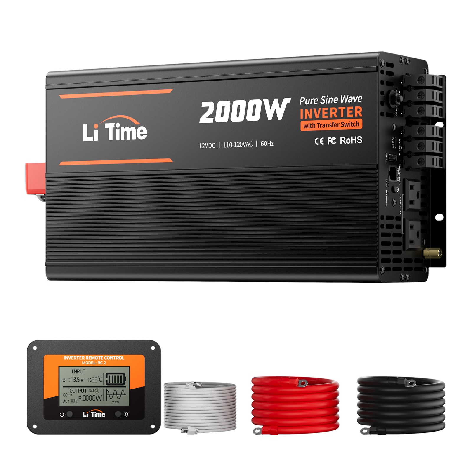 LiTime 2000W Power Inverter 12V DC to 110V/120V AC Peak Power 4000W with ATS
