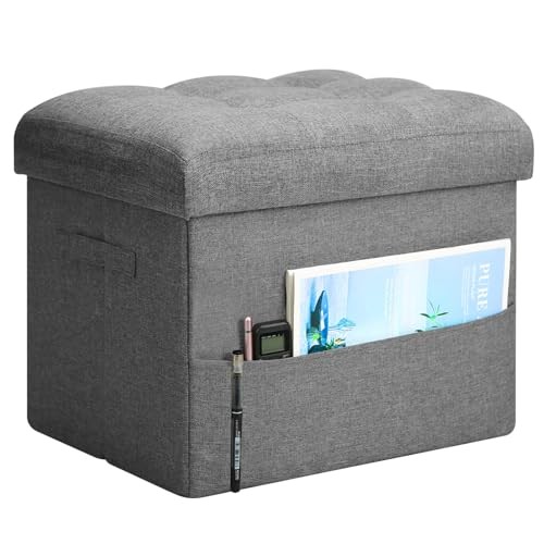 Storage Ottoman with Extra Thick Foam Padded Seat, 17"D x 13"W x 13"H Drak Gray