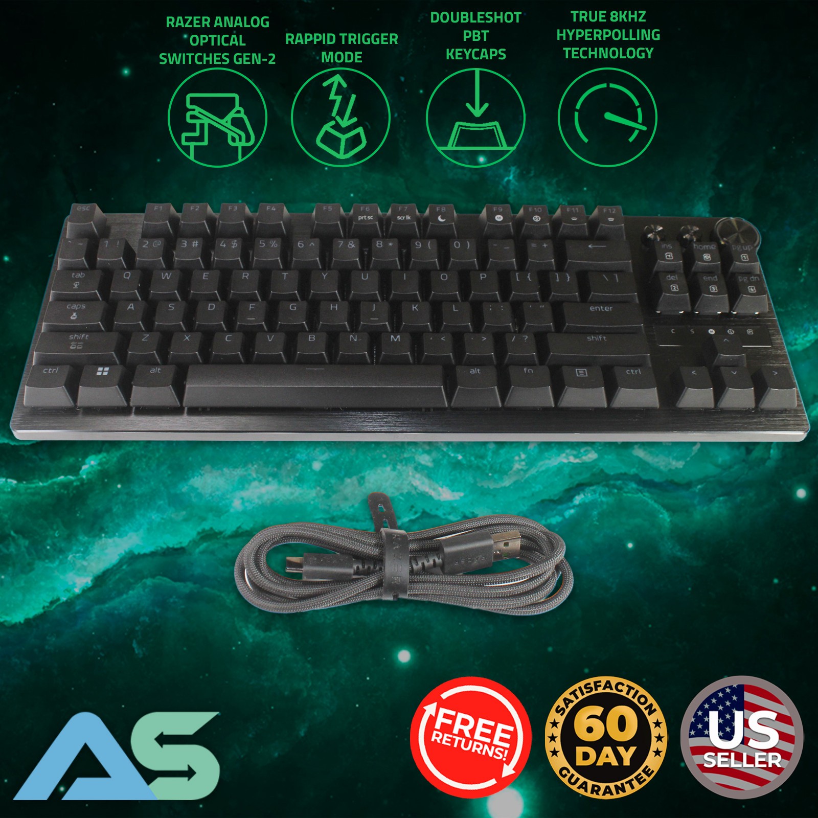 Razer Huntsman V3 Pro TKL 8KHz Gen-2 Analog Optical Switches Snap Tap Keyboard