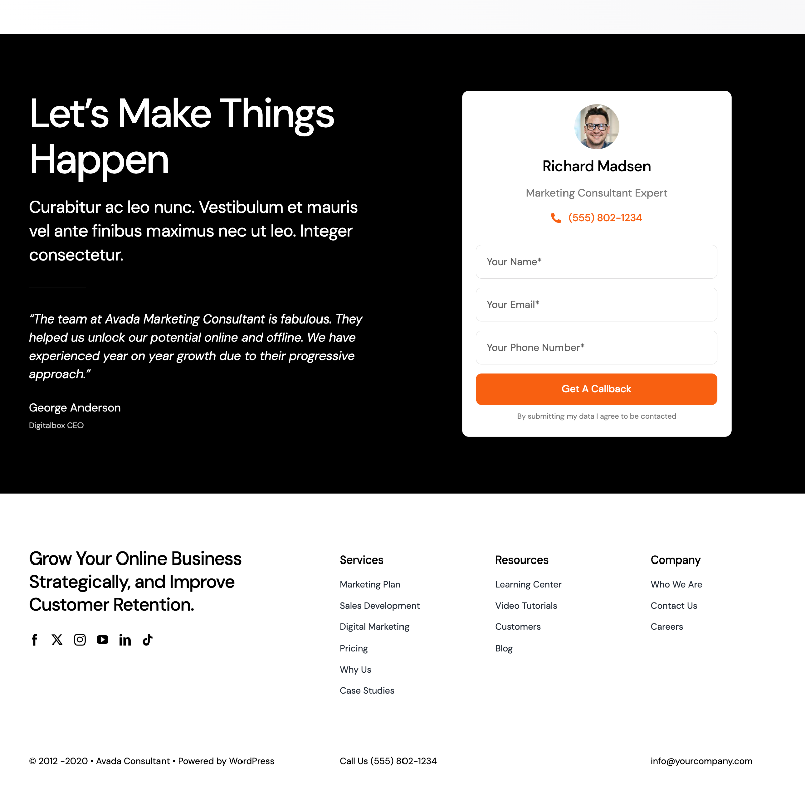 Marketing Consultant Website Design with Free VPS Web Hosting and Installation
