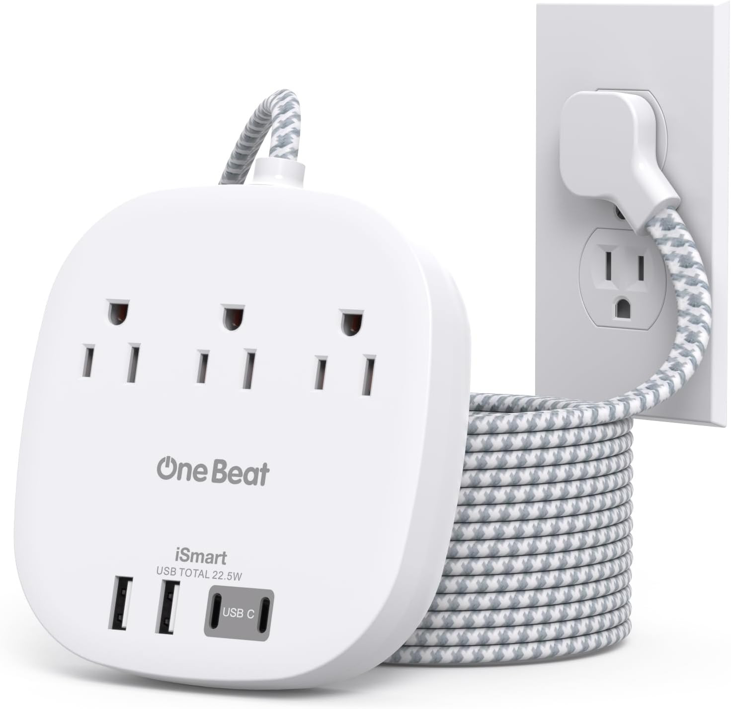 15 Ft Long Extension Cord, Cruise Ship Power Strip, 22.5W/4.5A Flat Plug Power S