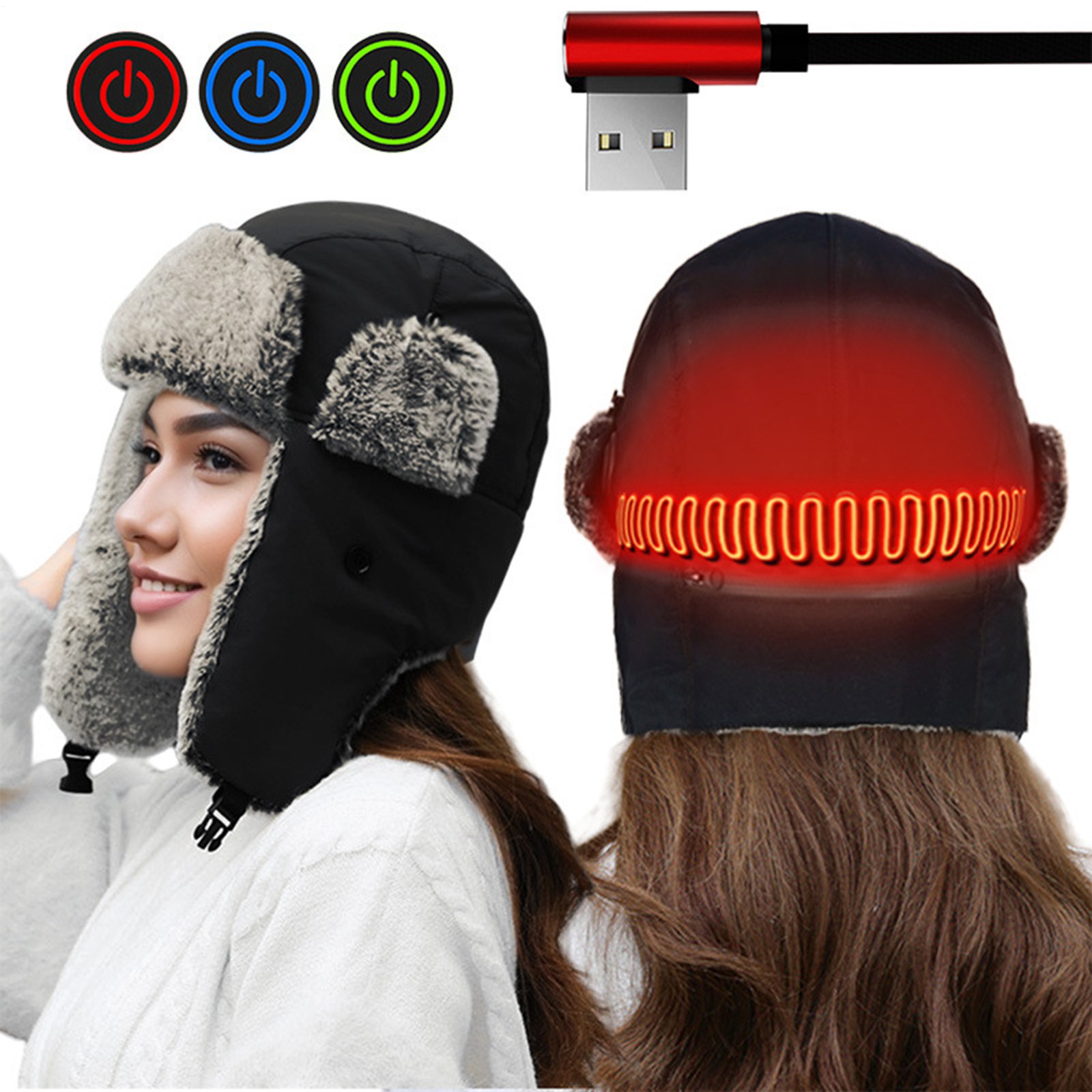 Winter Hat USB-Powered Warm Headgear Windproof Thermal Ear Protection Hat