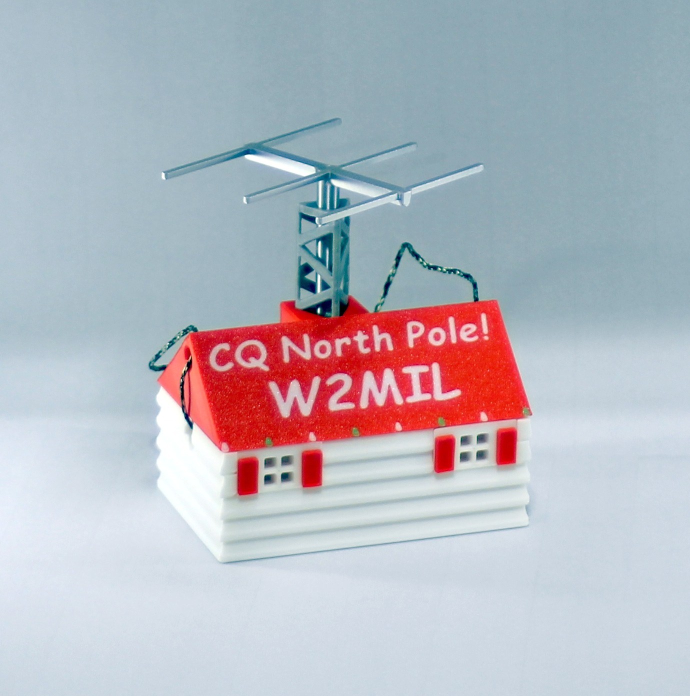 Personalized ham shack Christmas ornament -roof with callsign and rotatable beam