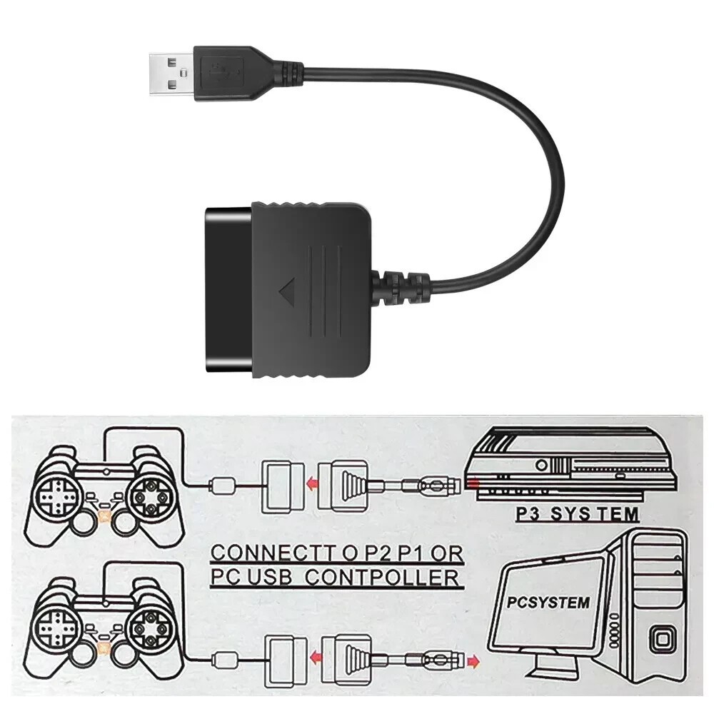 2X USB PS2 To PS3 Game Controller Adaptor Converter Cable For Sony PlayStation