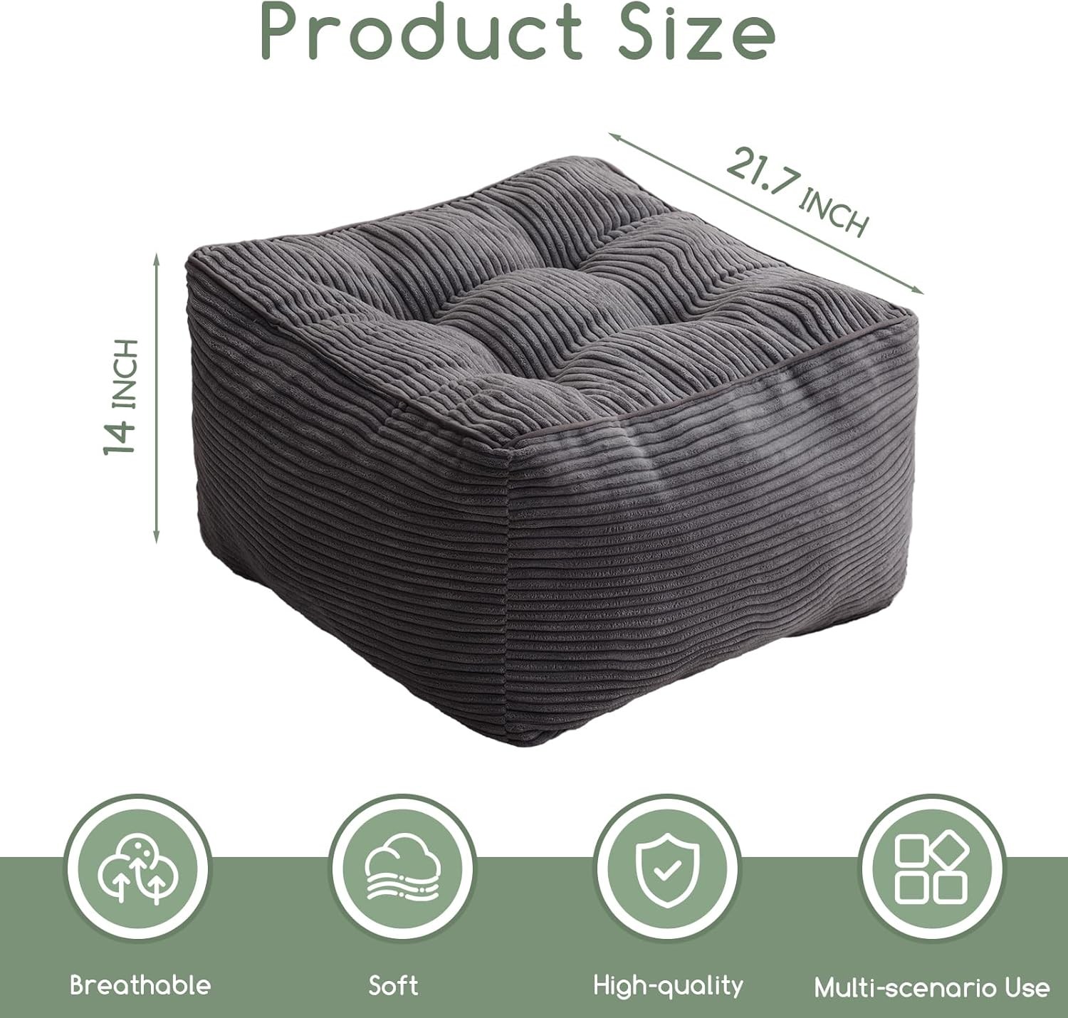 Square Stuffed Pouf Ottoman Corduroy Poufs with Foam Chunk Filling Living Room