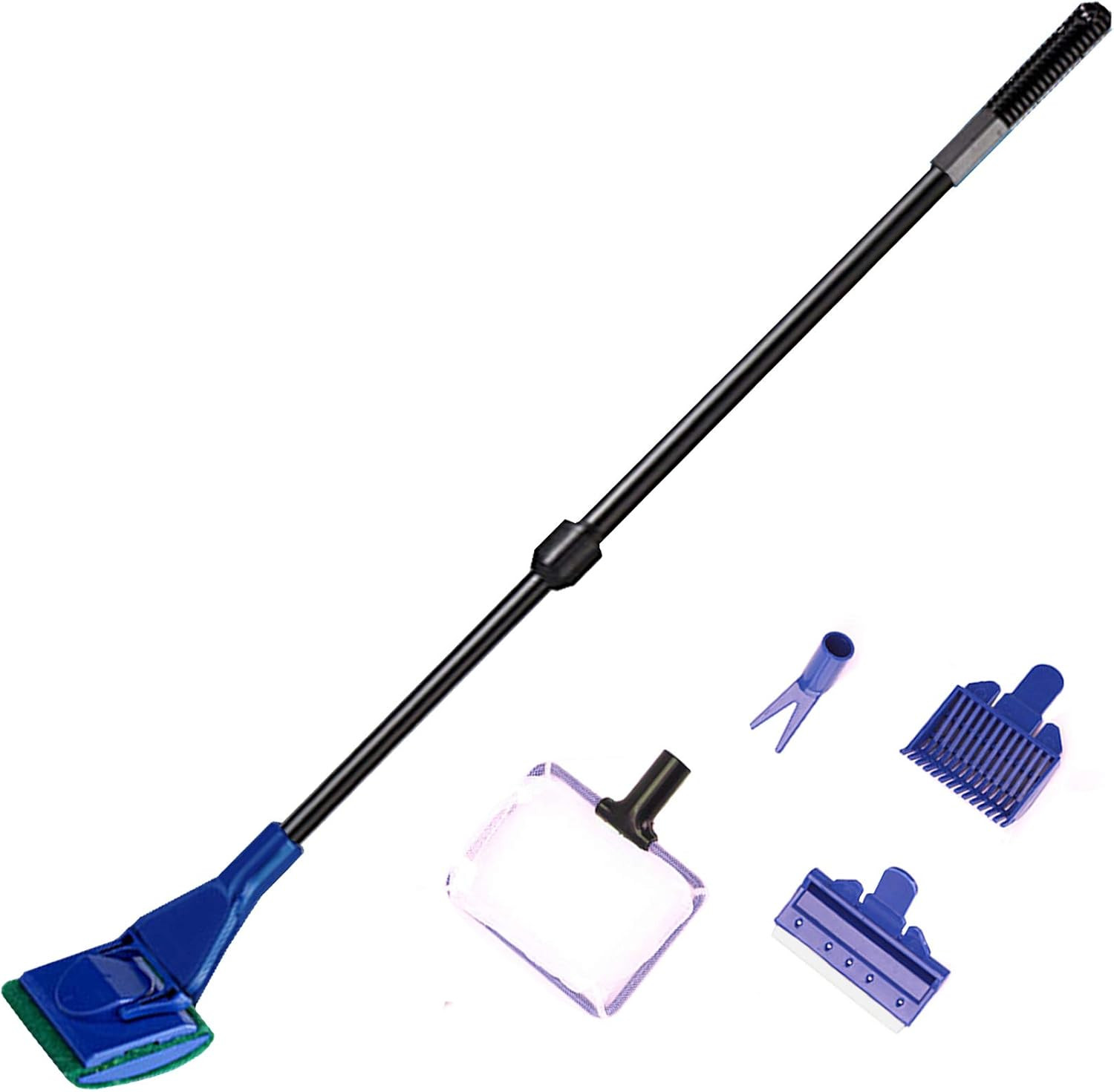 Aquarium Cleaning Tools Kit 5 in 1, Adjustable 21–31" Rod with Scraper & Net