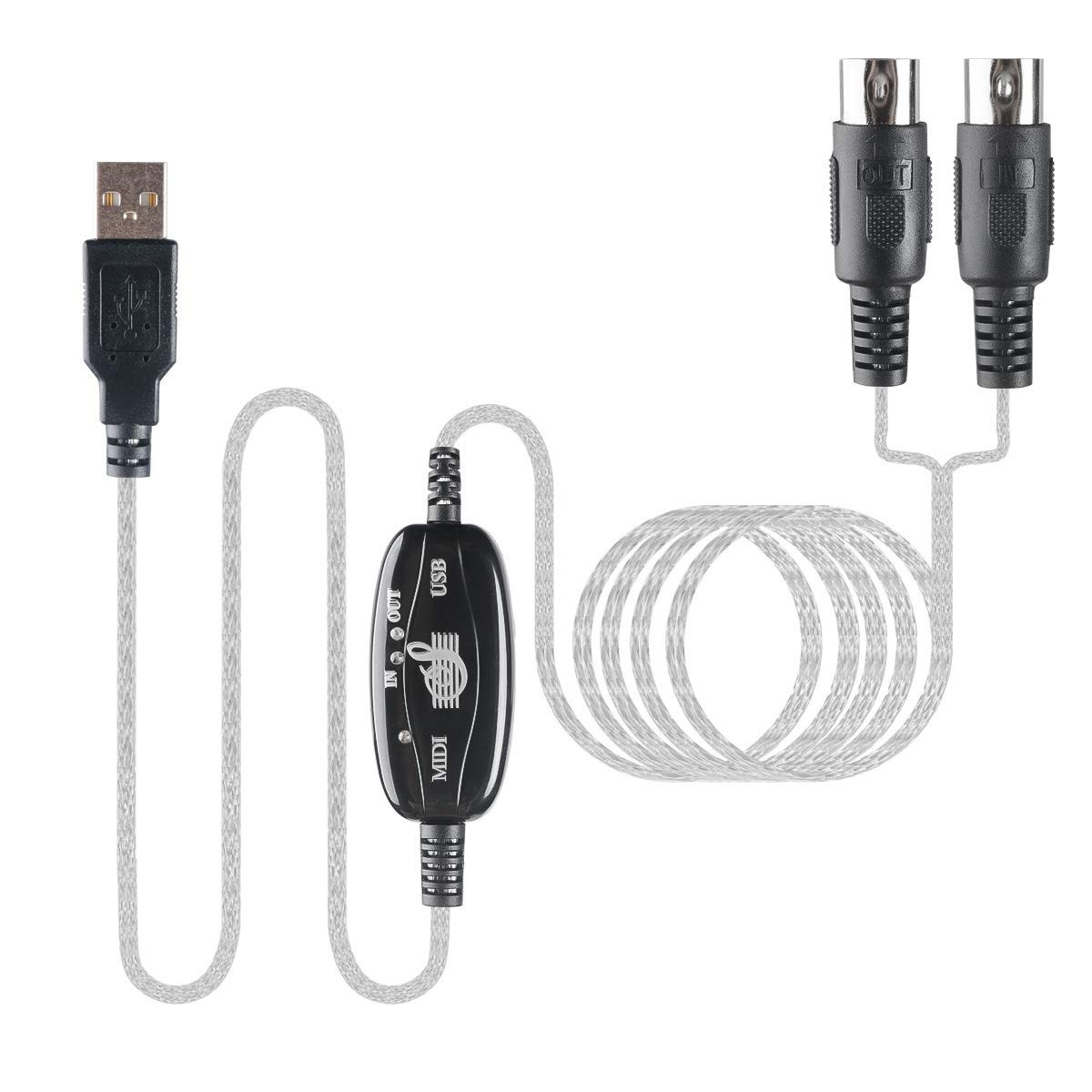 IN-OUT MIDI to USB Interface Converter Cable Music Keyboard PC Adapter Cord