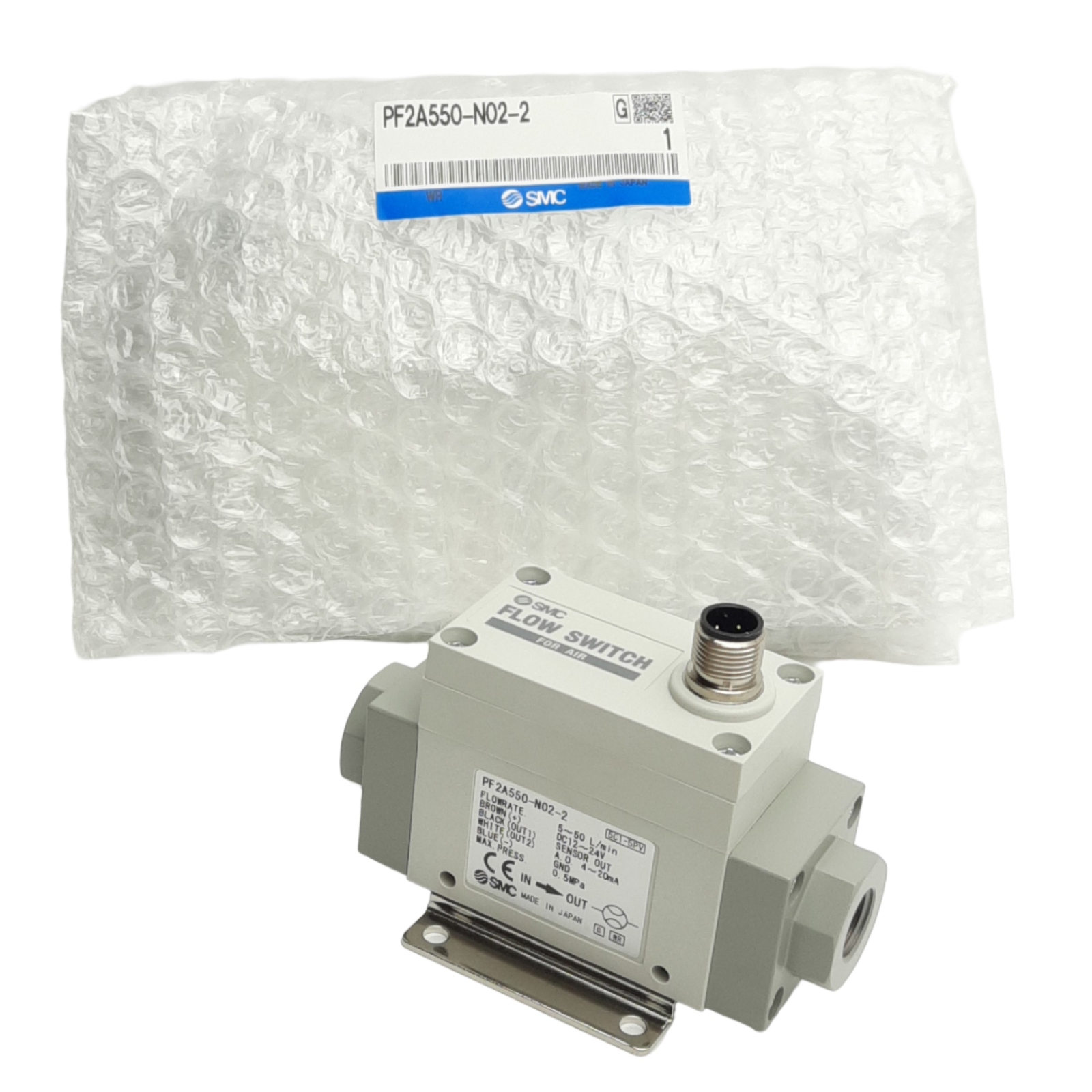 SMC PF2A550-N02-2 Digital Flow Sensor For Air, 5-50l/min, 1/4in NPT, 4-20mA