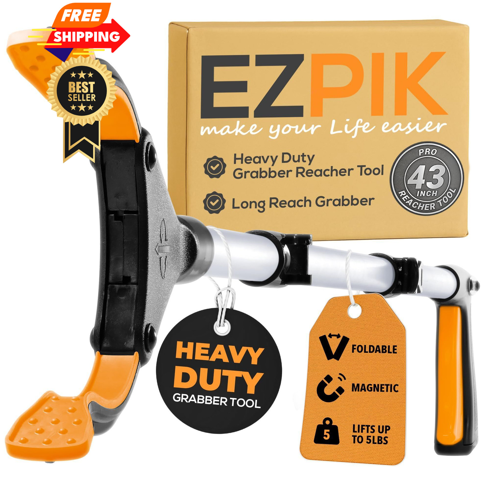 EZPIK Pro 43" Foldable Grabber Reacher Tool for (Pack of 1), Silver