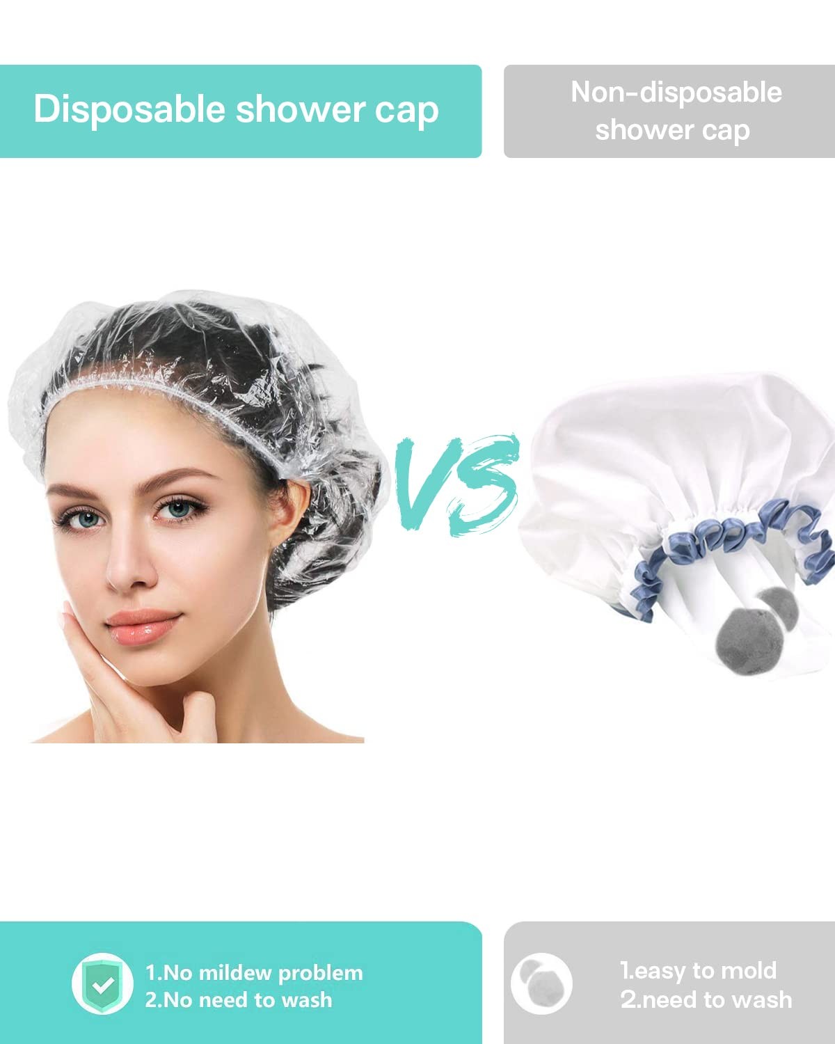 Auban 30PCS Disposable Shower Caps, Plastic Clear Hair Cap Large Thick