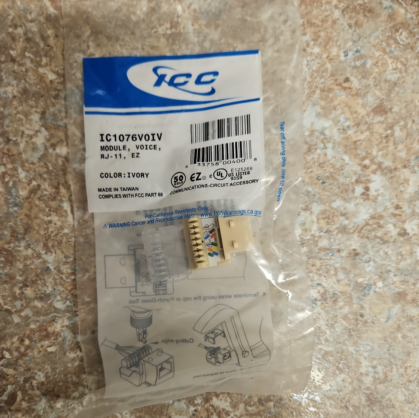 ICC PART NUMBER IC1076V0IV RJ11 Module Voice Connector ICC EZ Ivory New Package