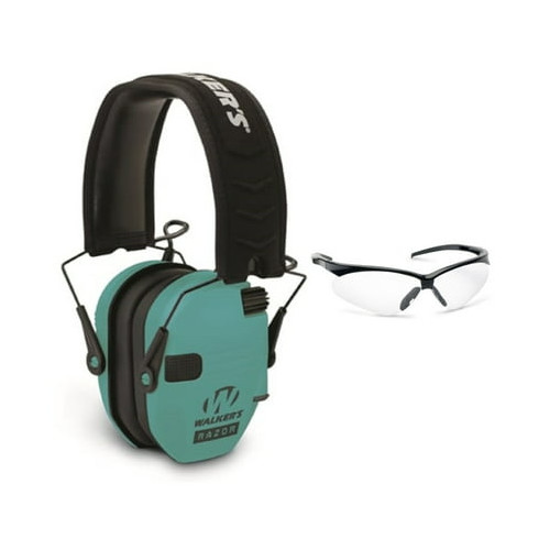 Walkers Razor Slim Electronic Shooting Range Earmuffs Glasses Kit (Teal)