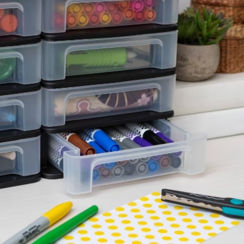 2pk Desktop Organizer, 4 Drawer Compact Black Stackable