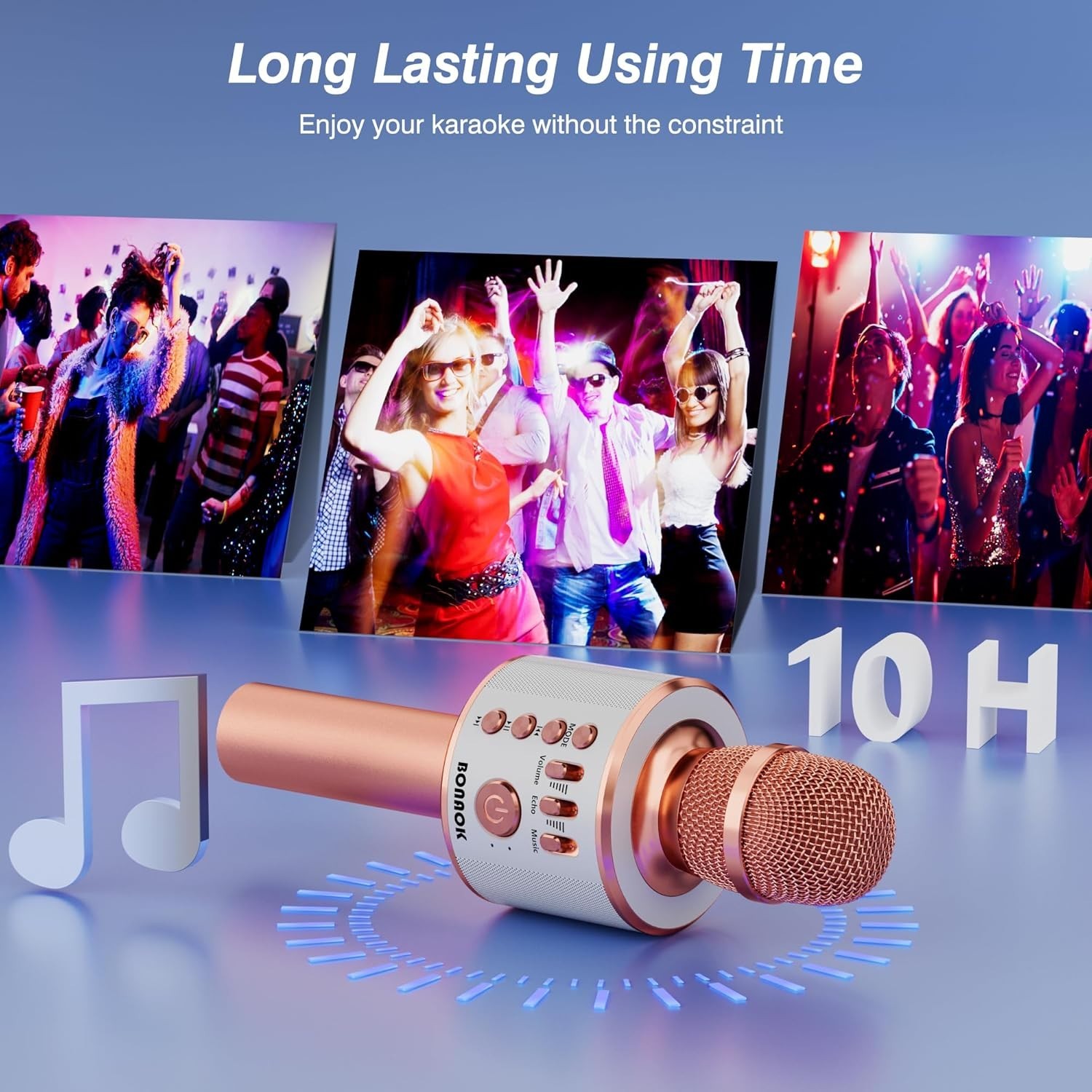 Rose Gold Wireless Bluetooth Karaoke Microphone with Volume Control for All Ages