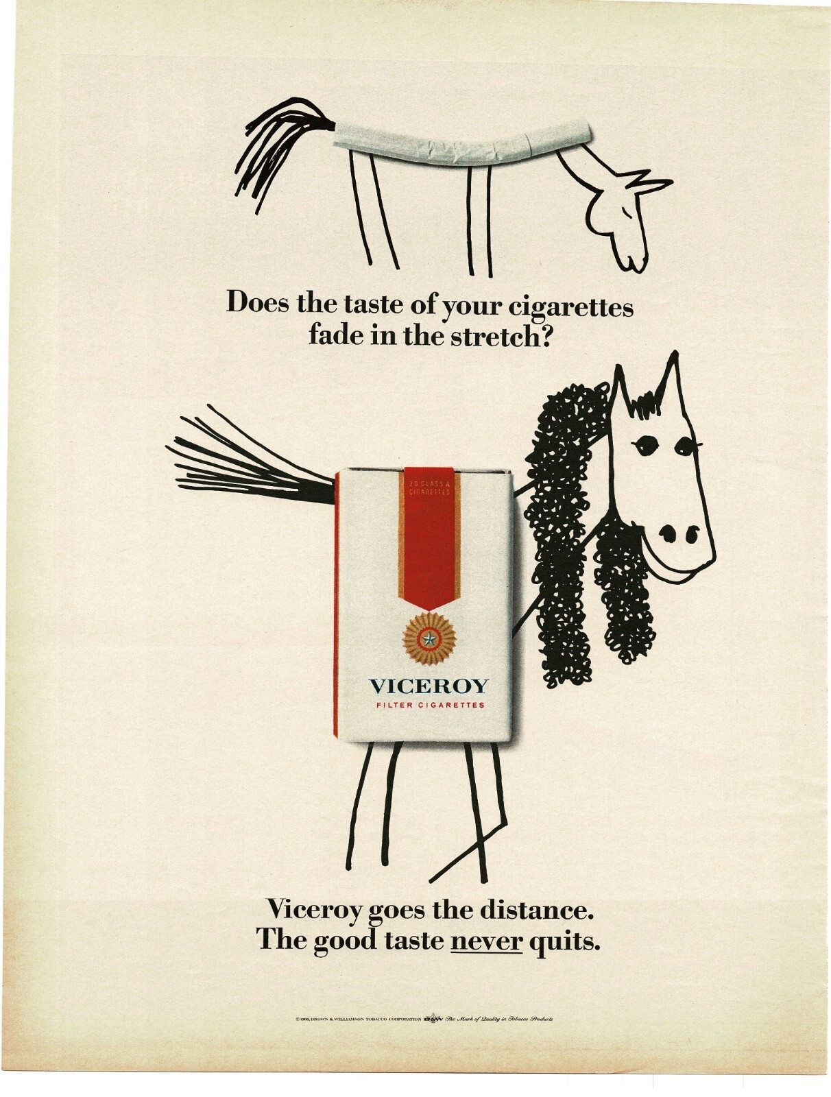 1968 VICEROY Cigarettes stick figure horses Vintage Print Ad