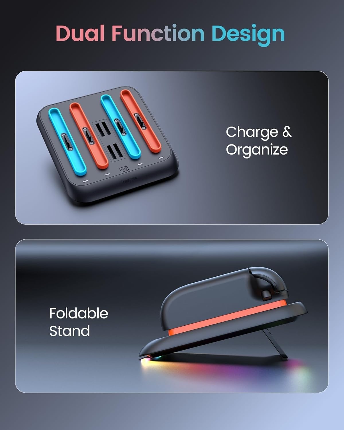 Nintendo Switch 2 Joy-Con Charging Dock Station Controller Charger LED RGB USB-C