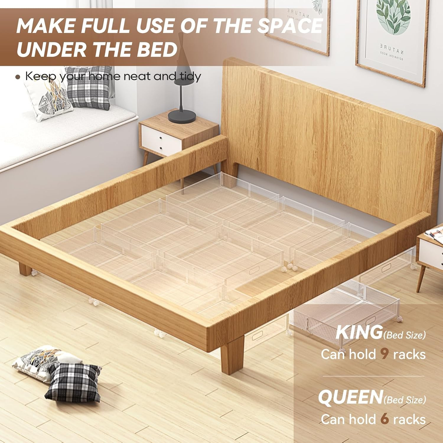 Under Bed Storage with Wheels & Handle,Metal,Large,4 Pack,White | Tool-Free Asse