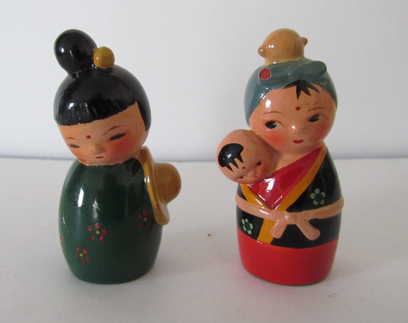 Set of 2 Asian Inspired Vintage Wooden Figures with Pencil Sharpeners