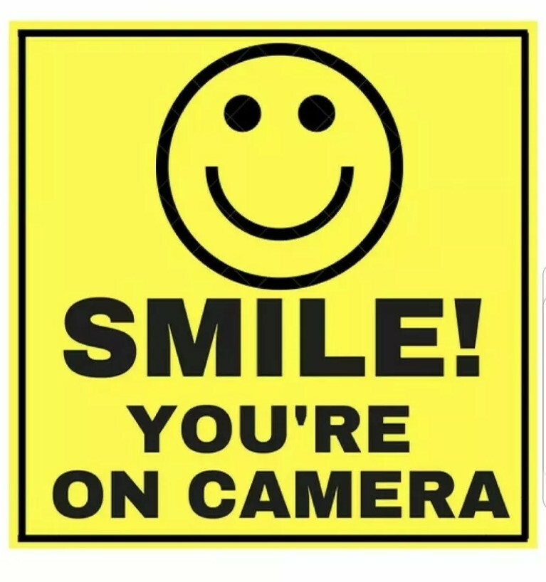 * 10 for $19 *  Free ship  SMILE YOU'RE ON CAMERA Jumbo 5X5 VINYL STICKER Signs