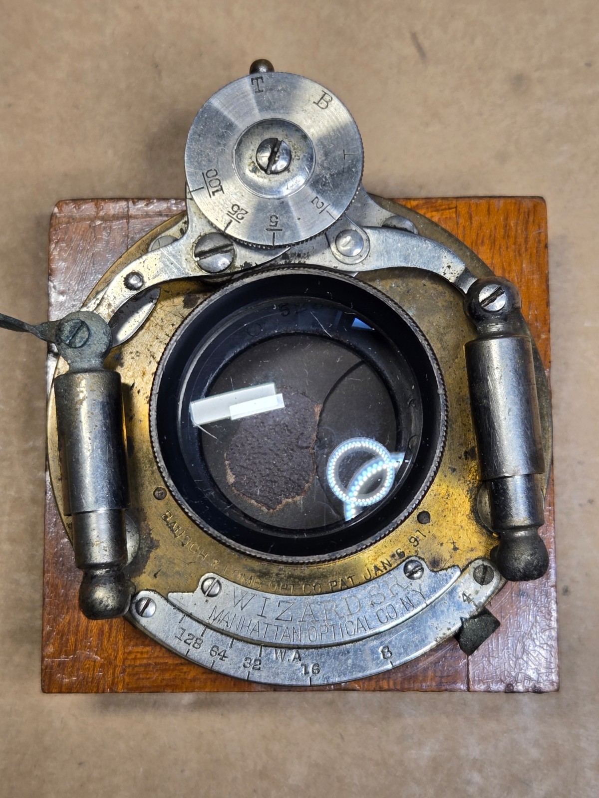 Antique Wizard SR Senior Camera Lens in Bausch & Lomb Unicum Shutter - Pat. 1891