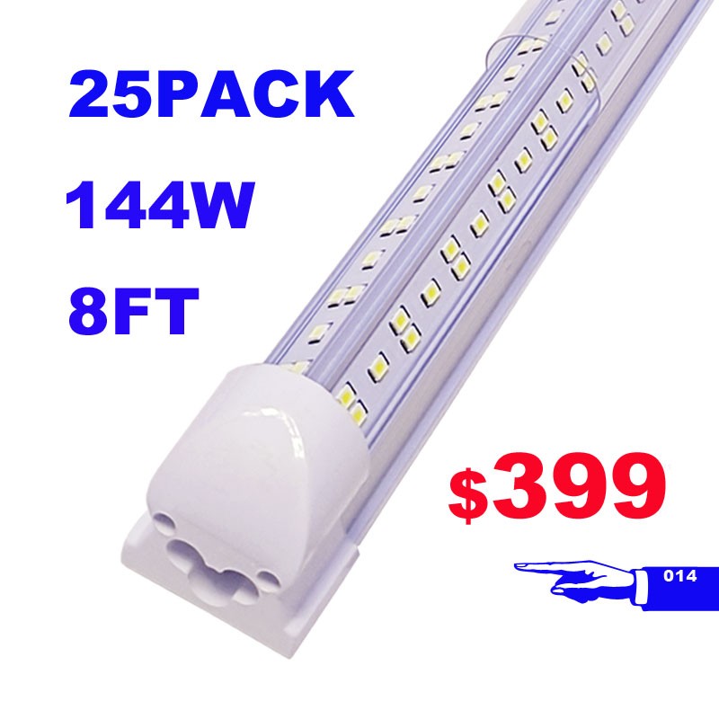25Pack 8FT Led Shop Light Fixture 144W Led Tube Light 8 Foot Led Bulbs 6500K LED
