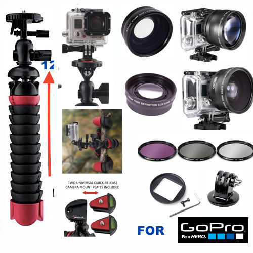 GOPRO HERO5 BLACK WIDE ANGLE LENS+TELEPHOTO ZOOM LENS+ FLEX TRIPOD + FILTER KIT