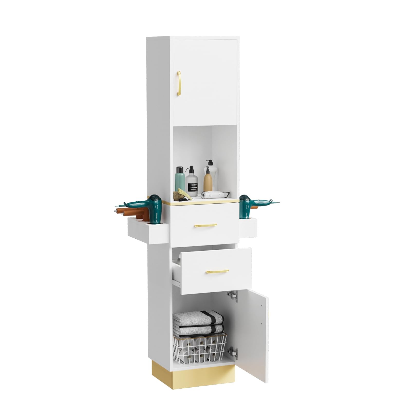 Hair Styling Barber Station with Drawers/ 6 Hair Dryer Holders for Hair Styling