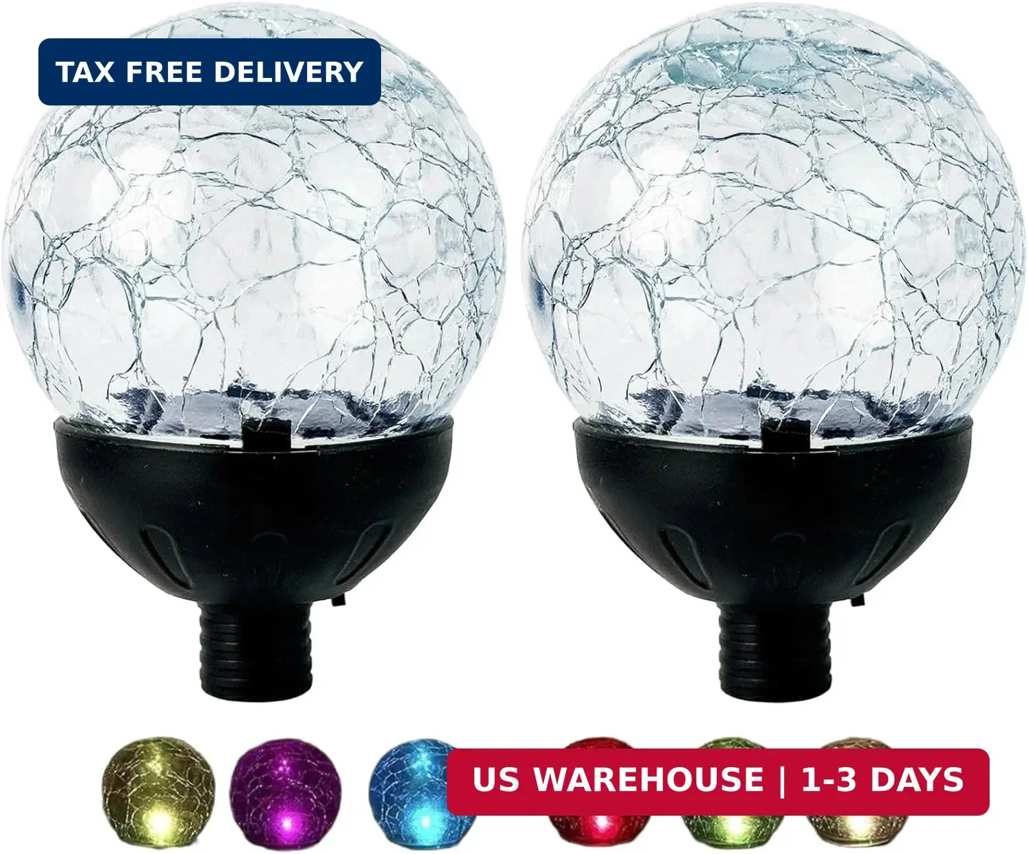 2PCS Solar Globe Lights Cracked Glass Ball,Garden Decor Outdoor Waterp