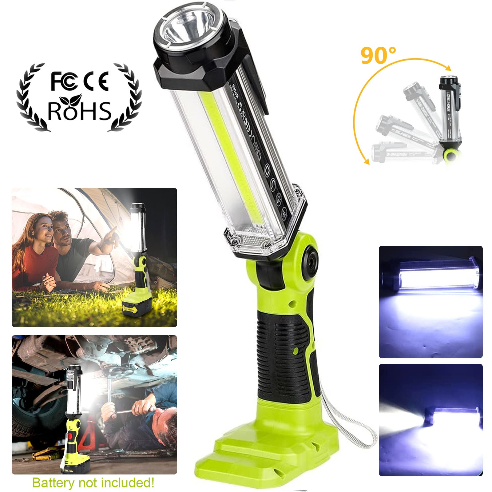 Cordless LED Work Light for Ryobi 18V ONE+ Plus Li-ion Battery 2000LM Flashlight