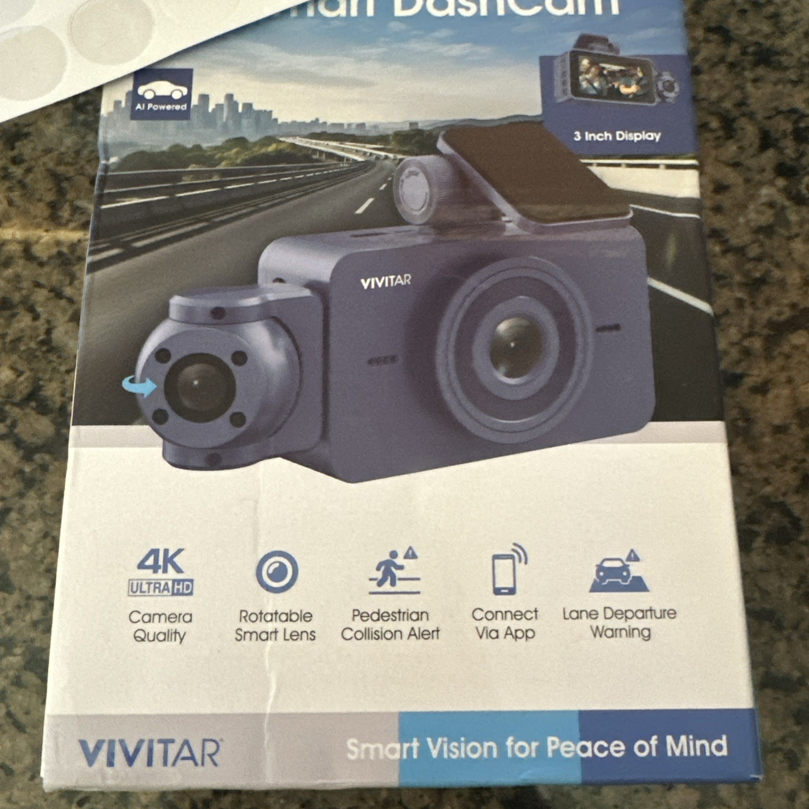 Vivitar  4k Smart Dash Cam Dashcam Dashsense Duo AI Powered-Blue-NEW In Box