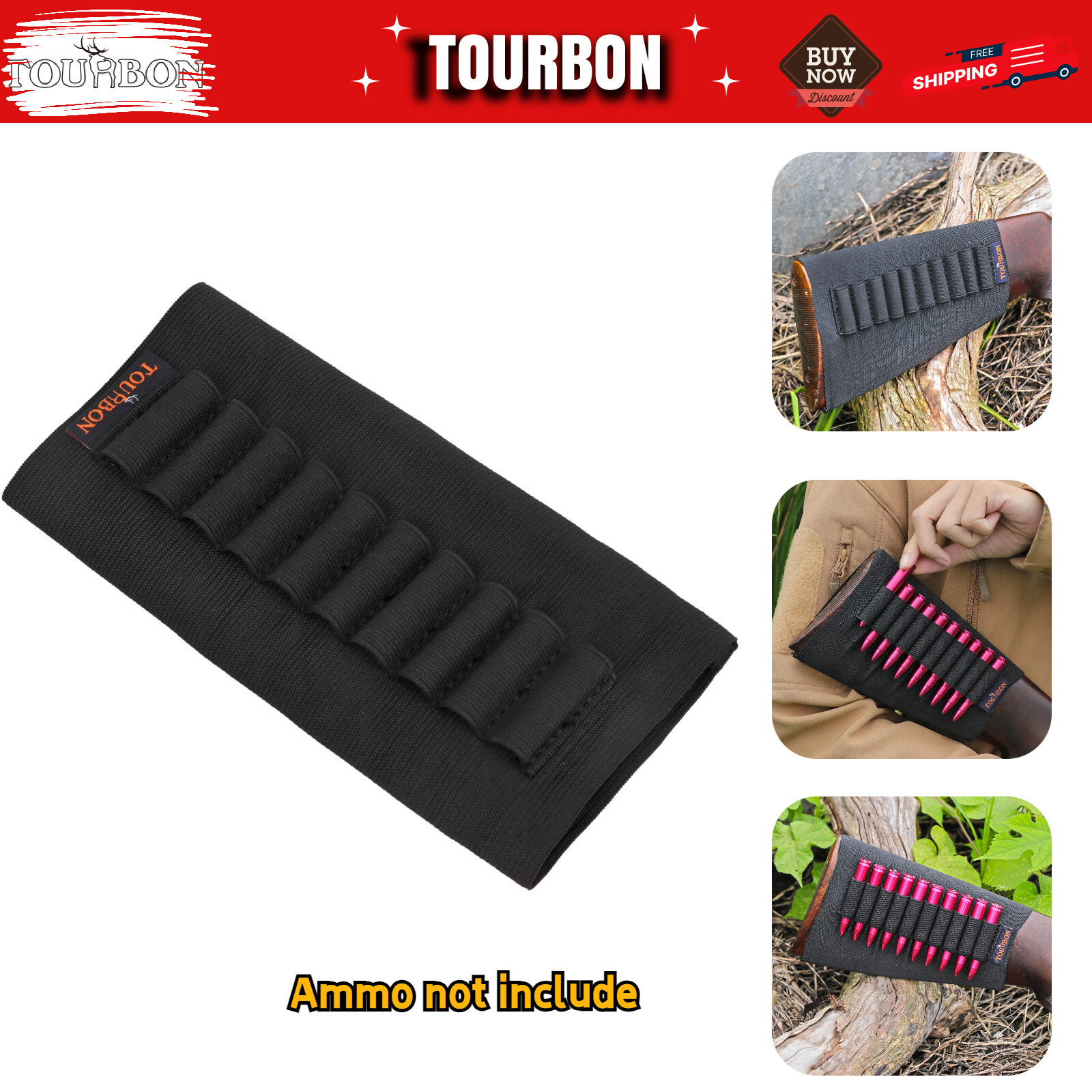 Rifle Bullets Shell Holder/410GA Shotgun Ammo Carry Gun Buttstock Cover-TOURBON