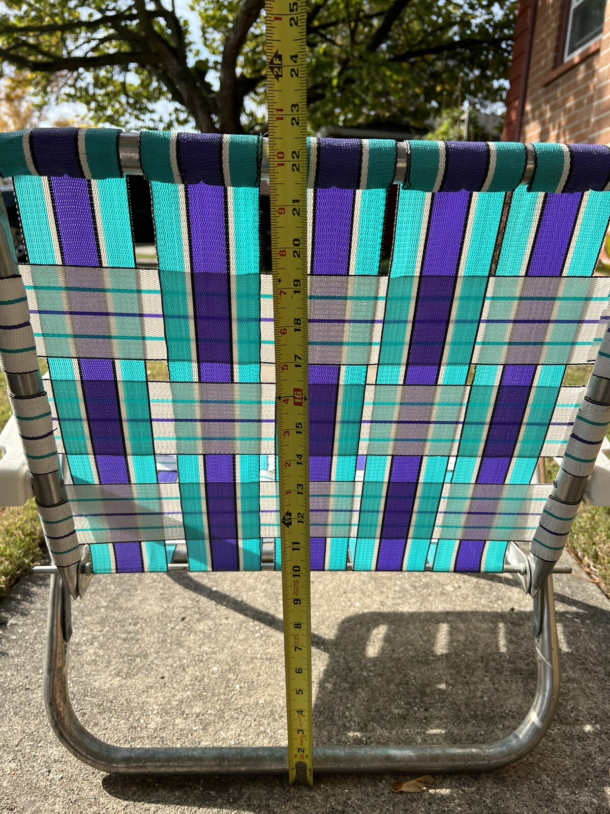 Vintage Aluminum Webbed Lawn Chair Beach Folding Chairs Purple White Aqua
