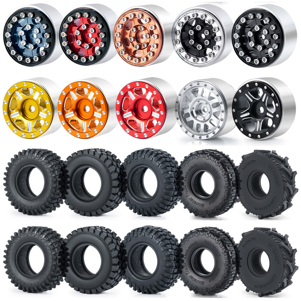 4PCS 1.0" Metal Wheel Rims Tires Upgrade for RC Axial 1/24 SCX24 Crawler Car