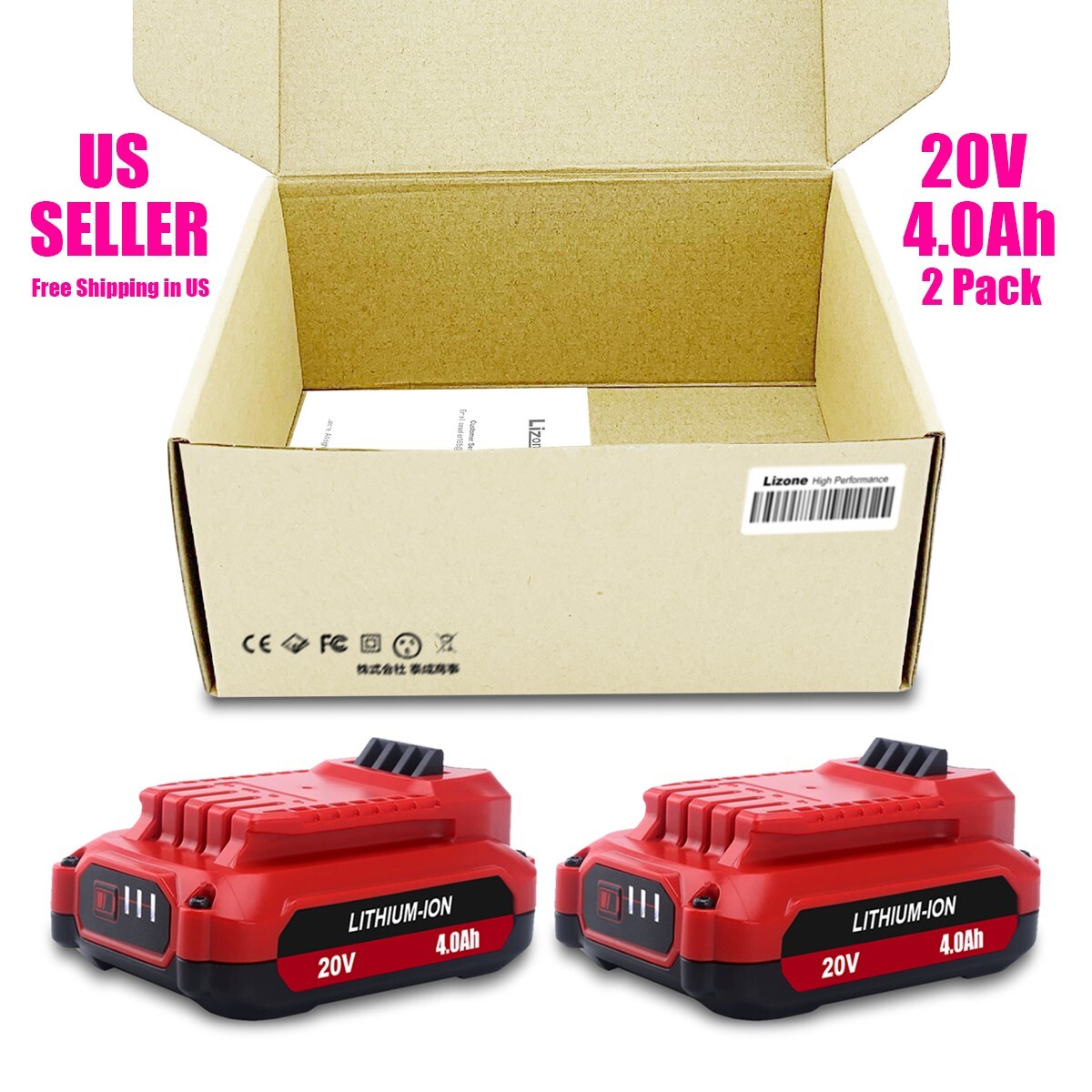 2PACK 4Ah CMCB202 20V Battery for Craftsman 20V V20 Compact Battery 2Ah CMCB201