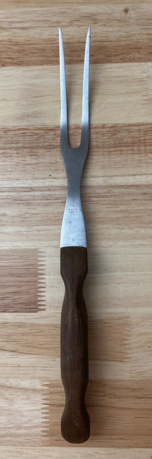Vintage Cutco No. 27 Carving Fork Brown Handle