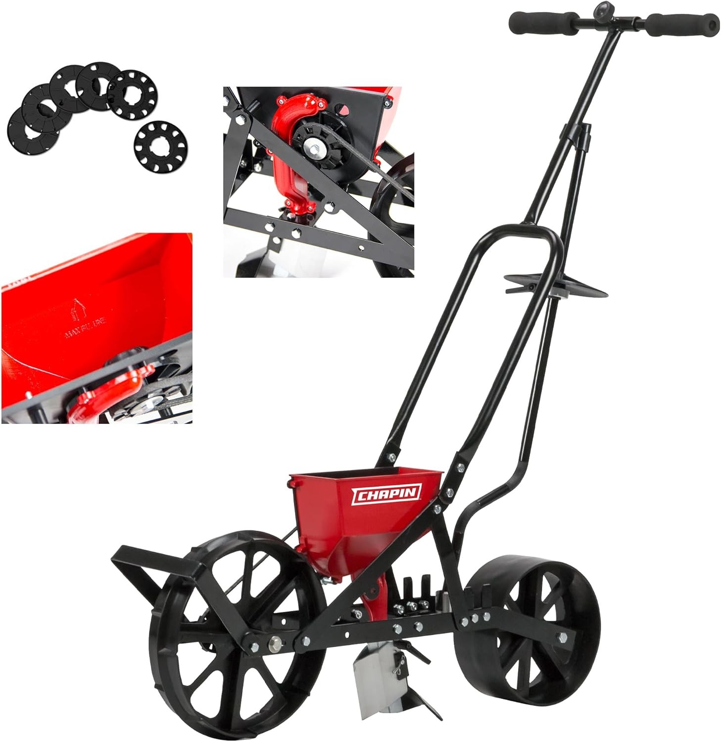 8701B Garden Push Seeder Planter with 6 Seed Plates for up to 1, Red